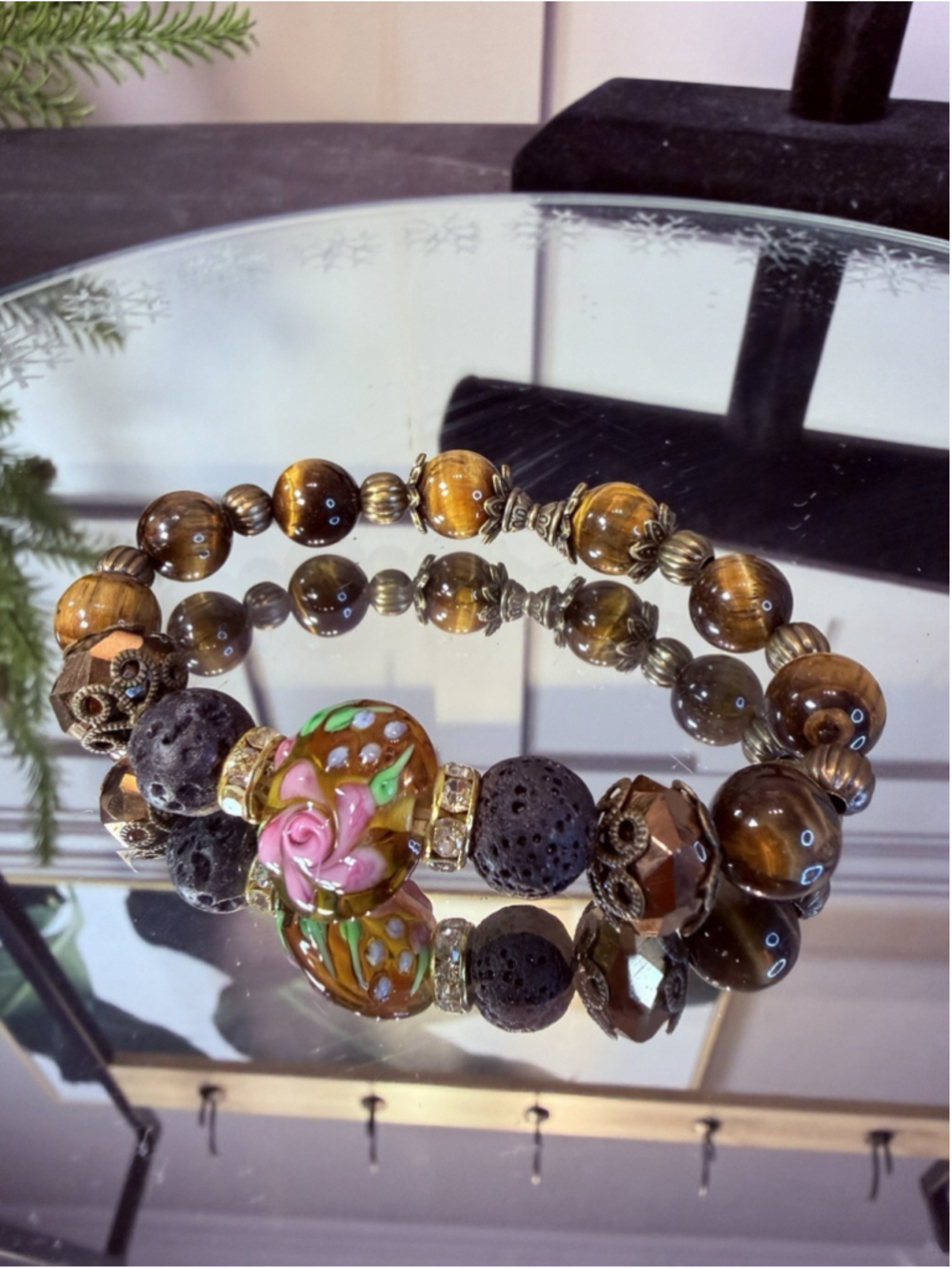 Natural Gemstone Beautiful Polished Tiger Eye Bracelet Crystal Glass Handmade